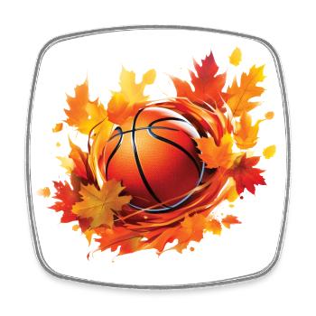 Basketball-, Ahorn- und Eichenlaub im Herbst - Viereckiger Kühlschrankmagnet - Weiß - Vorne