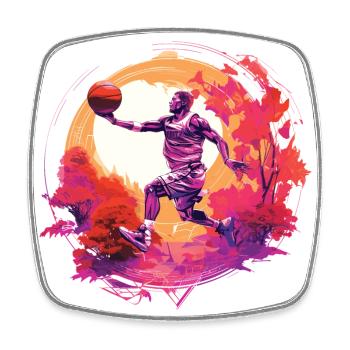 Magic basketball shot against the background of the sunset - Square fridge magnet - white - Front