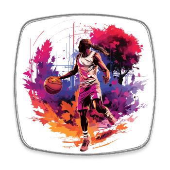 Basketballspieler umgeben von Sonnenuntergang, Illustration - Viereckiger Kühlschrankmagnet - Weiß - Vorne