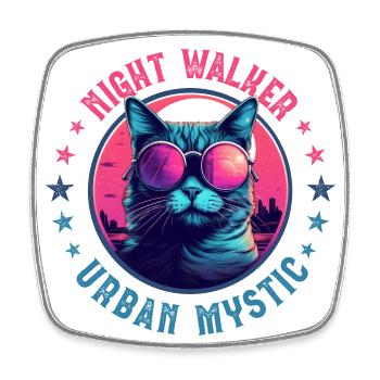 Stadtkatze mit rosaroter Brille bei Nacht in der Stadt - Viereckiger Kühlschrankmagnet - Weiß - Vorne