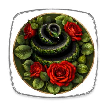 Snake and red roses - Square fridge magnet - white - Front