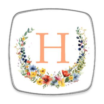 H Monogram Floral, Floral Wreath, Personalizable - Square fridge magnet - white - Front