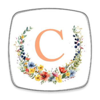 C Monogram Floral, Couronne florale, Personnalisable - Magnet carré - blanc - Devant
