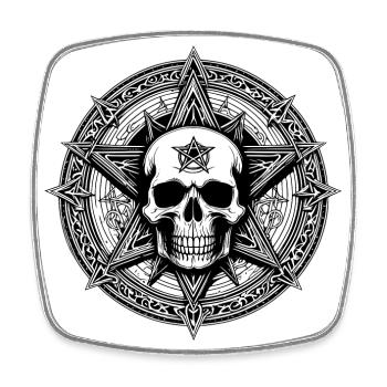 Skull mit Pentagramm als Strichzeichnung - Viereckiger Kühlschrankmagnet - Weiß - Vorne
