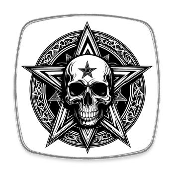Skull mit Pentagramm als Strichzeichnung - Viereckiger Kühlschrankmagnet - Weiß - Vorne