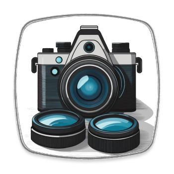 Eine Kamera und Objektive für den Fotografen - Viereckiger Kühlschrankmagnet - Weiß - Vorne