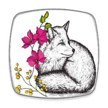 Fuchs mit Blumen - Viereckiger Kühlschrankmagnet - Weiß - Vorne