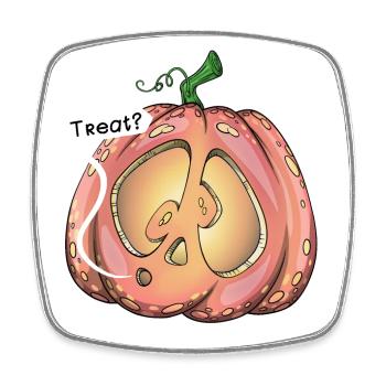 Goofy pumpkin, Treat? - Square fridge magnet - white - Front