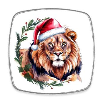 Lion avec chapeau de Noël Motif de Noël - Magnet carré - blanc - Devant