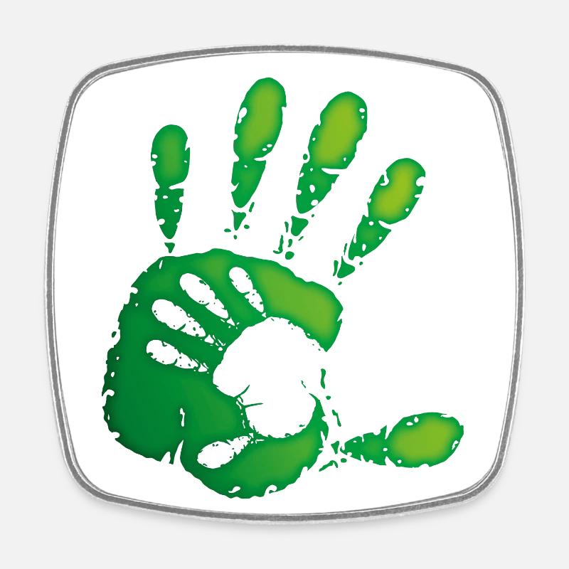 HANDS - GREEN - Square fridge magnet - white