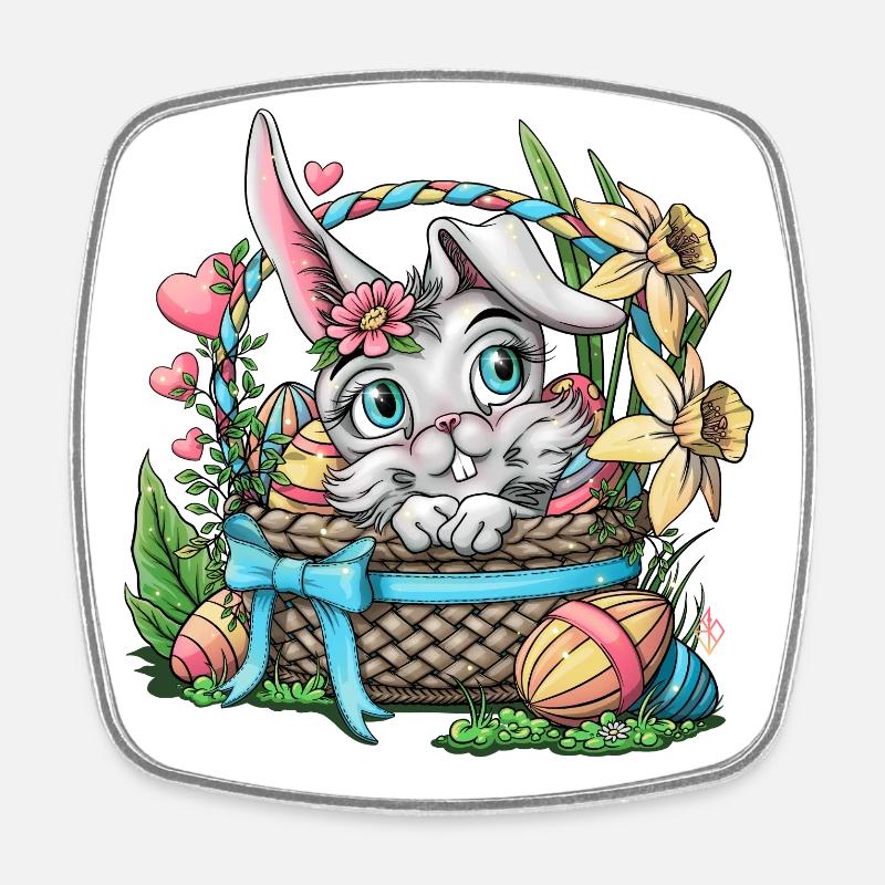 Lapin de Pâques dans un panier - Magnet carré - blanc
