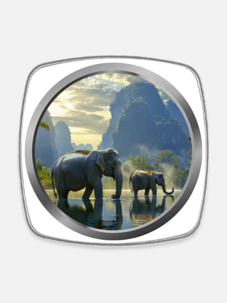 Elephant Animal - 2 - Square fridge magnet - white