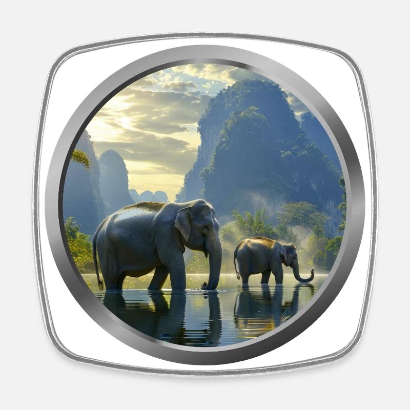 Elephant Animal - 2 - Square fridge magnet - white