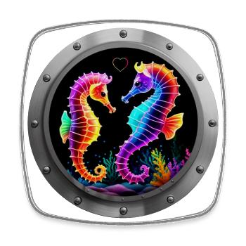 Seahorses in love neon - Square fridge magnet - white - Front