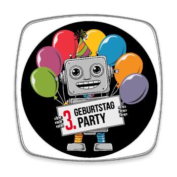 3 Jahre dritter Geburtstag Roboter mit Luftballons - Viereckiger Kühlschrankmagnet - Weiß - Vorne