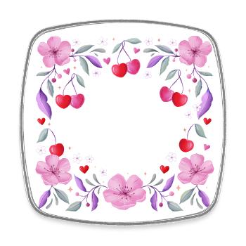 Floral wreath of cherry blossoms, hearts, cherries - Square fridge magnet - white - Front