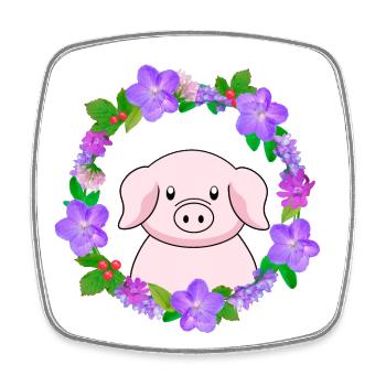 Cochon rose mignon - Magnet carré - blanc - Devant