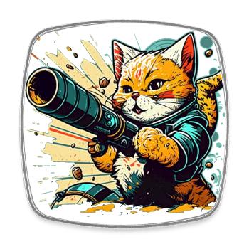 Katze und Bazooka - Viereckiger Kühlschrankmagnet - Weiß - Vorne