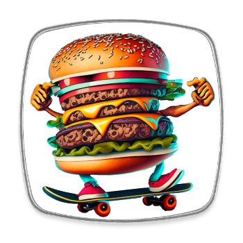 Cheeseburger Skateboard Skater - Viereckiger Kühlschrankmagnet - Weiß - Vorne