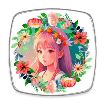 Anime Manga Kpop Girl in Garden - Viereckiger Kühlschrankmagnet - Weiß - Vorne