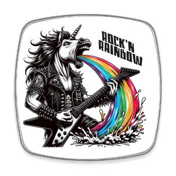 Rocker Heavy Metal Licorne Vomissements Arc-en-ciel - Magnet carré - blanc - Devant