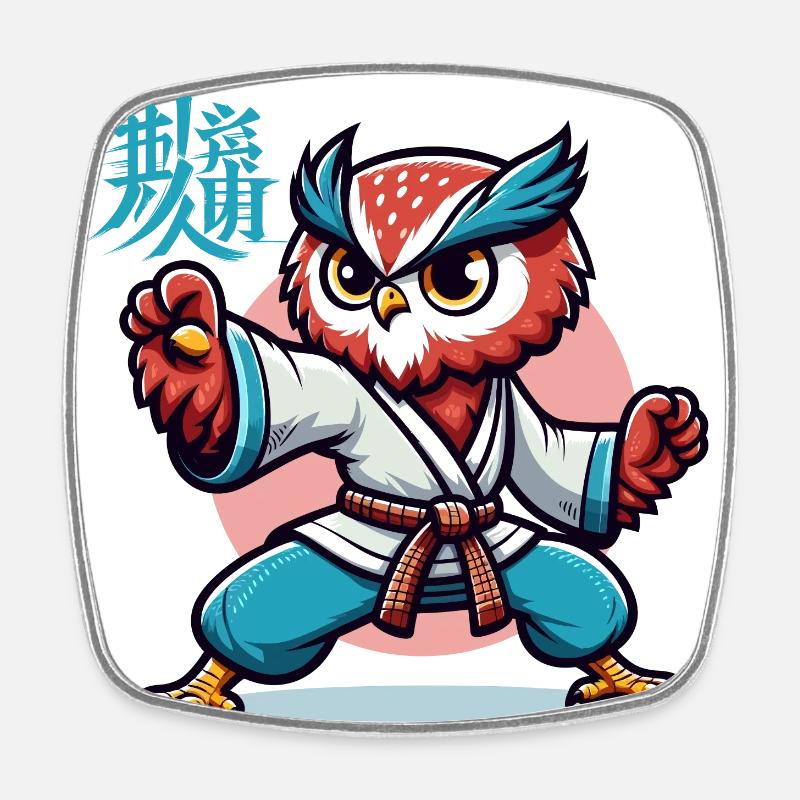KUNG FU OWL 2 - Square fridge magnet - white