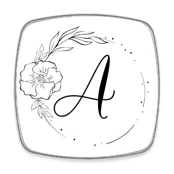Un monogramme floral, Line Art, personnalisable - Magnet carré - blanc - Devant
