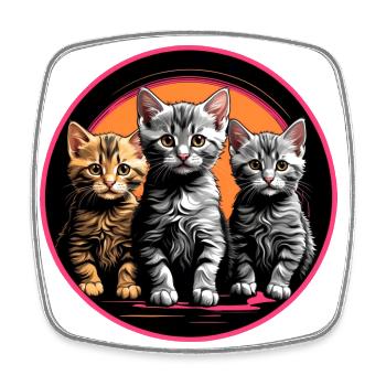 Three cute kittens in a round frame - Square fridge magnet - white - Front