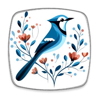 Blue jay with flowers - Square fridge magnet - white - Front