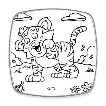 Tiger-Malspaß für Kinderbekleidung, Taschen & mehr - Viereckiger Kühlschrankmagnet - Weiß - Vorne