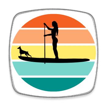SUP Girl Stand Up Paddle Femme avec Cadeau Chien - Magnet carré - blanc - Devant