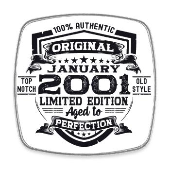 Year 2001 January 22nd birthday Gift man - Square fridge magnet - white - Front