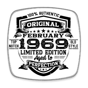 February vintage 1969 retro birthday gift - Square fridge magnet - white - Front