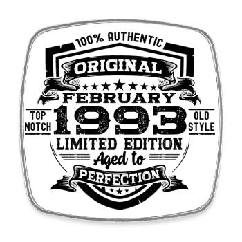 February vintage 1993 retro birthday gift - Square fridge magnet - white - Front