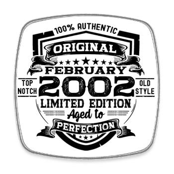 February vintage 2002 retro birthday gift - Square fridge magnet - white - Front