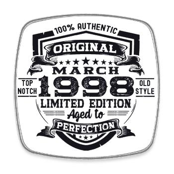 25th birthday Man Original March Born 1998 - Square fridge magnet - white - Front