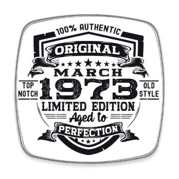 50e anniversaire Mann Original March Né en 1973 - Magnet carré - blanc - Devant
