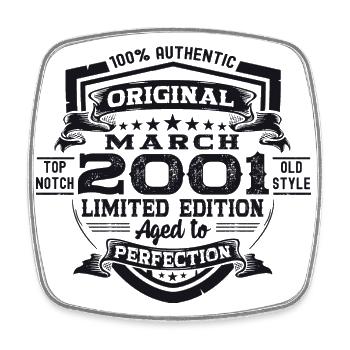 22nd Birthday Man Original March Vintage 2001 - Square fridge magnet - white - Front
