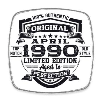 33rd birthday man April Born 1990 Original - Square fridge magnet - white - Front