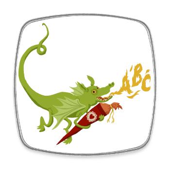 Drache mit Schultüte ABC-Flammen - Viereckiger Kühlschrankmagnet - Weiß - Vorne