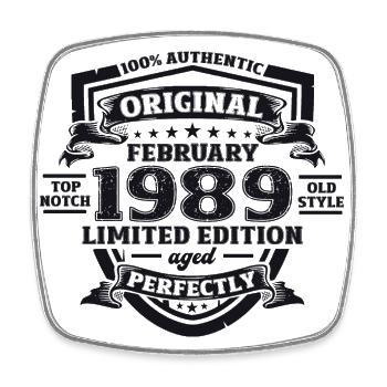 35ème Anniversaire Homme Février Vintage 1989 Original - Magnet carré - blanc - Devant