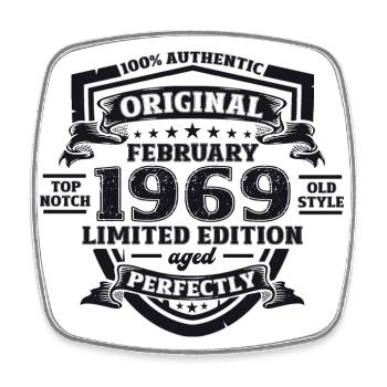 55th Birthday Husband February Vintage 1969 Original - Square fridge magnet - white - Front