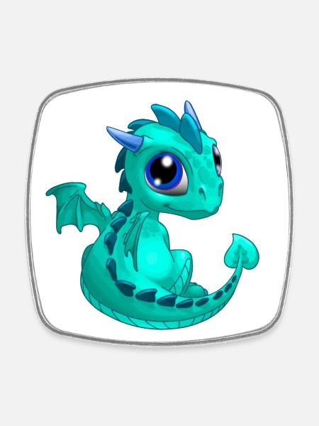 Bébé dragon Cyan | Mignon bébé dragon cyan - Magnet carré - blanc
