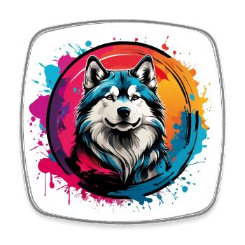 Sibirischer Husky Huskyportrait im Farbkreis - Viereckiger Kühlschrankmagnet - Weiß - Vorne
