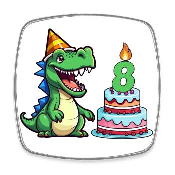 8 Geburtstag Kindergeburtstag cooler Dino T-Rex - Viereckiger Kühlschrankmagnet - Weiß - Vorne