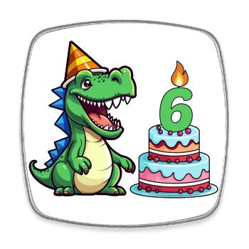 Geburtstagskind cooler Dinosaurier bunter Kuchen 6 - Viereckiger Kühlschrankmagnet - Weiß - Vorne