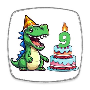 Kindergeburtstag Dino Rex 9 Geburtstag Feier Party - Viereckiger Kühlschrankmagnet - Weiß - Vorne