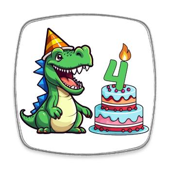 4 Jahre alt Kindergeburtstag Dinosaurier Kuchen - Viereckiger Kühlschrankmagnet - Weiß - Vorne