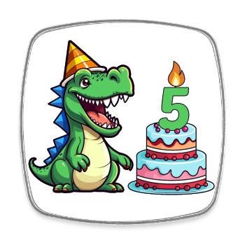 Kindergeburtstag Dino T-Rex 5 Jahre alt Geschenk - Viereckiger Kühlschrankmagnet - Weiß - Vorne