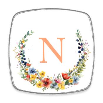 N Monogram Floral, Floral Wreath, Personalizable - Square fridge magnet - white - Front